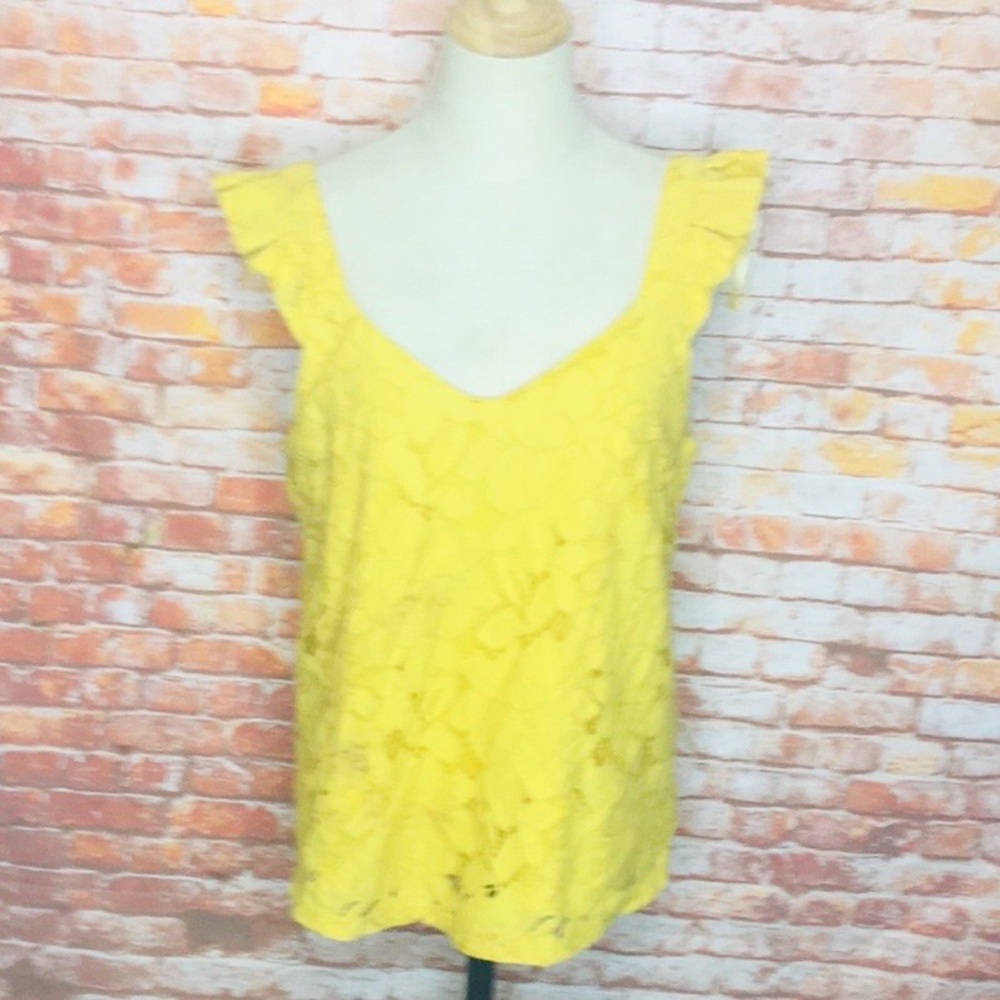 Monteau Yellow Sleeveless Lace Overlay Blouse